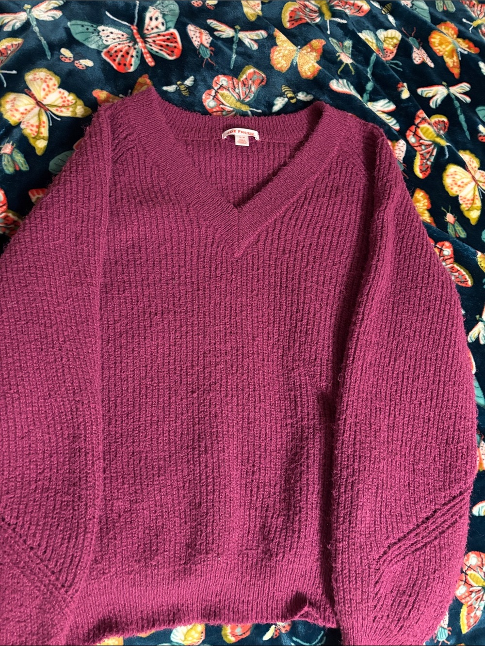 Joe Fresh Plum V-Neck Textured Knit Sweater